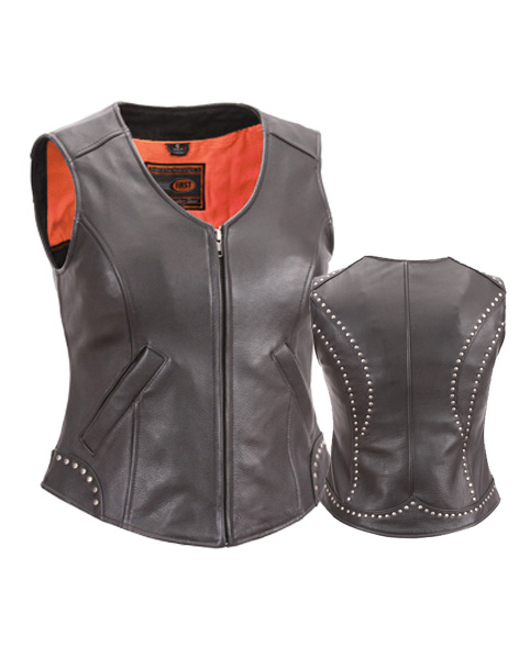 F560 - Women’s Riveted Leather Zip Motorcycle Vest